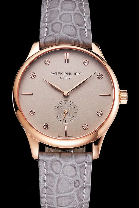 Patek Philippe Calatrava Gray Dial Diamond Markings Rose Gold Case Gray Leather Strap new121942