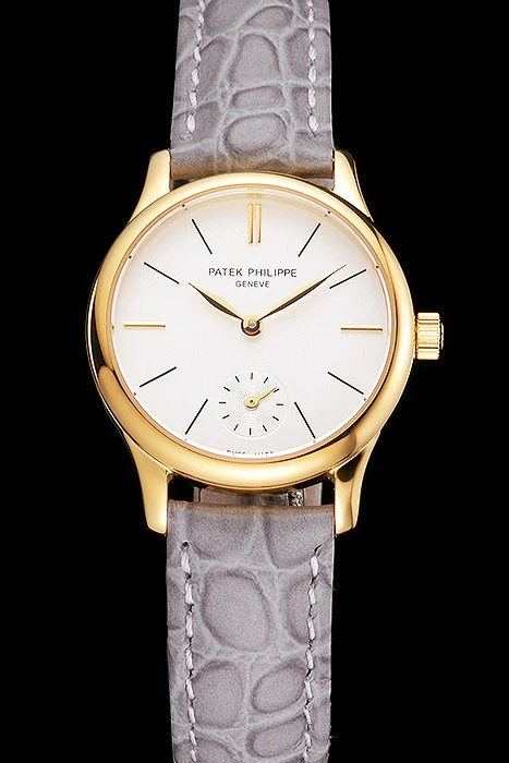Patek Philippe Calatrava White Dial Gold Case Gray Leather Strap new121945