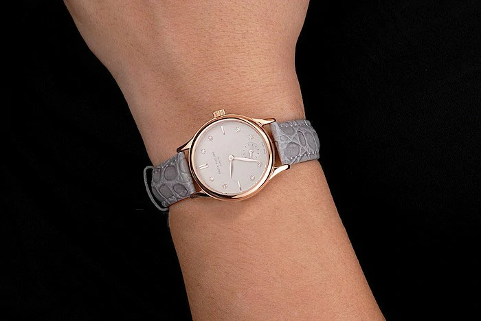 Patek Philippe Calatrava Gray Dial Diamond Markings Rose Gold Case Gray Leather Strap new121948
