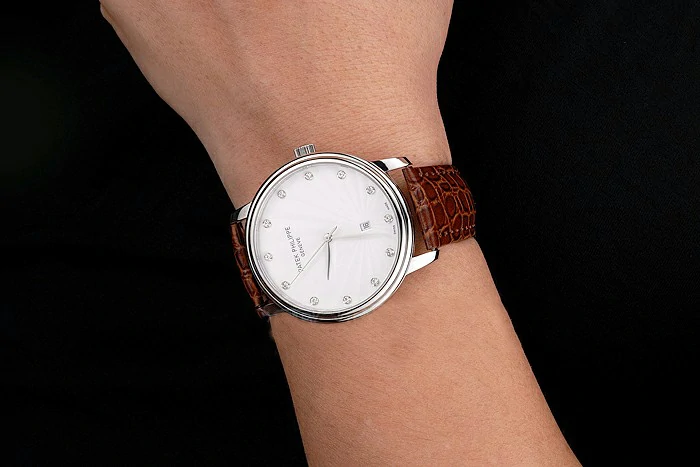 Patek Philippe Calatrava Date White Dial Stainless Steel Case Brown Leather Strap new121949