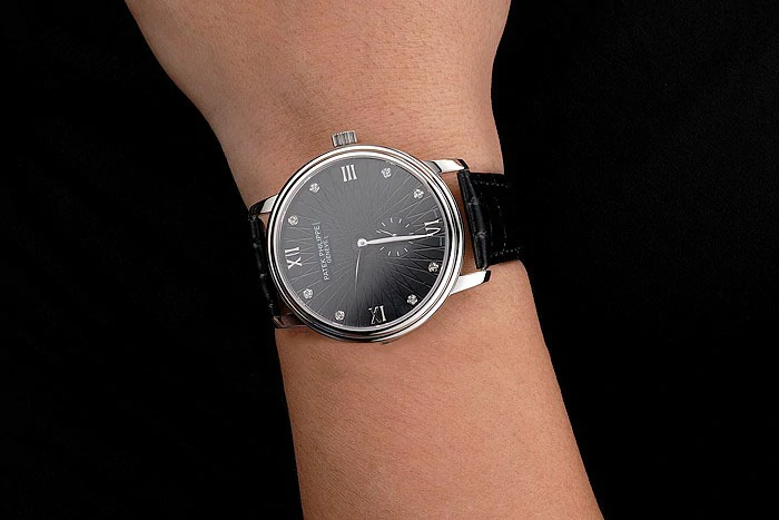 Patek Philippe Calatrava Dark Gray Dial Stainless Steel Case Black Leather Strap new121951