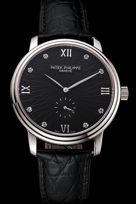 Patek Philippe Calatrava Dark Gray Dial Stainless Steel Case Black Leather Strap new121951