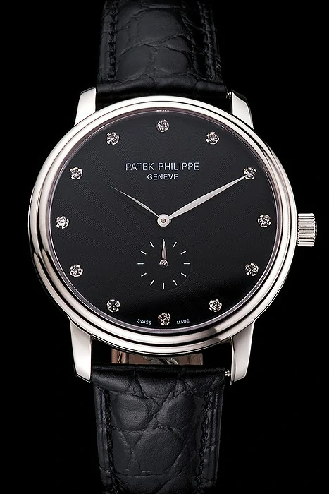 Patek Philippe Calatrava Black Dial Stainless Steel Case Black Leather Strap new121952