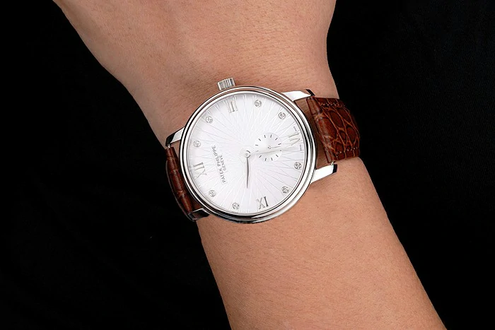 Patek Philippe Calatrava Date White Embossed Dial Stainless Steel Case Brown Leather Strap new121954