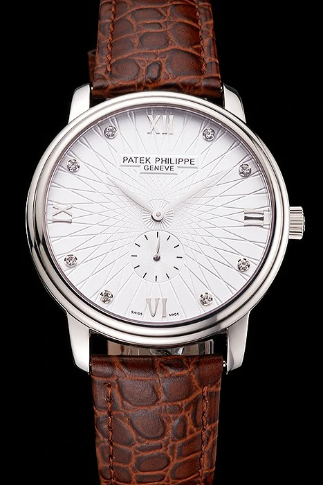 Patek Philippe Calatrava Date White Embossed Dial Stainless Steel Case Brown Leather Strap new121954