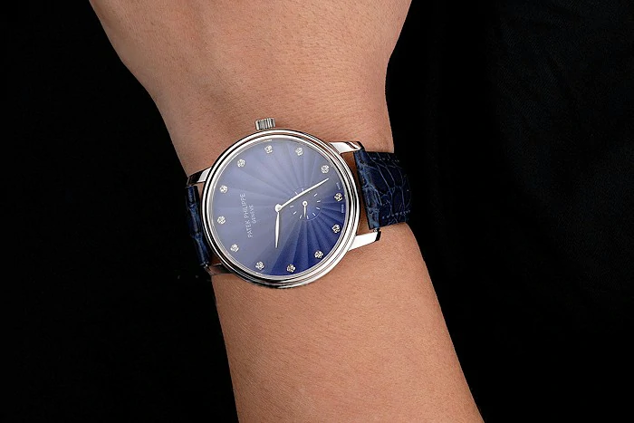 Patek Philippe Calatrava Blue Guilloche Dial Stainless Steel Case Blue Leather Strap new121955