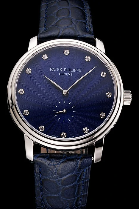 Patek Philippe Calatrava Blue Guilloche Dial Stainless Steel Case Blue Leather Strap new121955