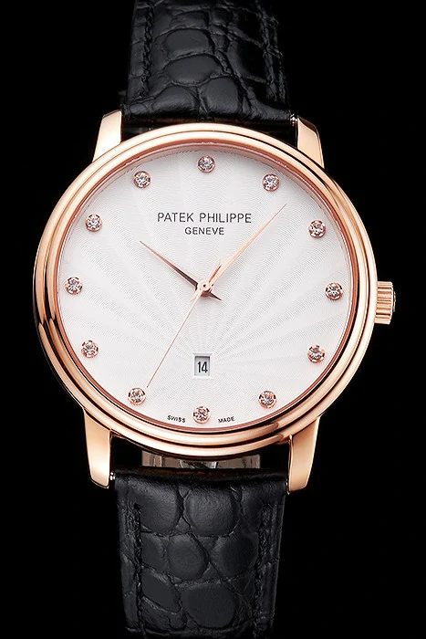 Patek Philippe Calatrava Date White Dial Rose Gold Case Black Leather Strap new121959