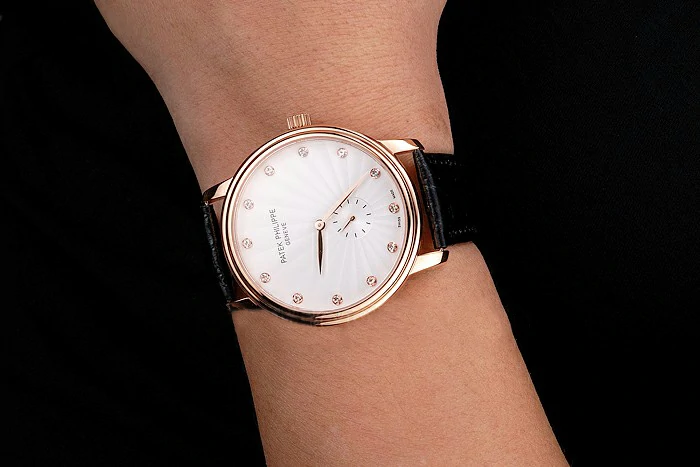 Patek Philippe Calatrava White Guilloche Dial Rose Gold Case Black Leather Strap new121960