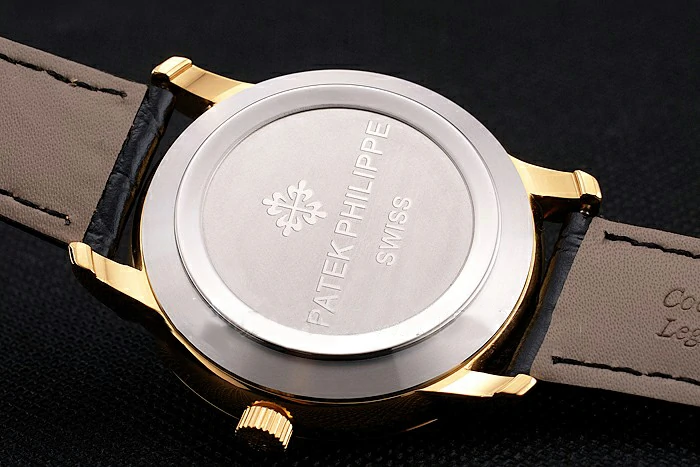 Patek Philippe Calatrava White Embossed Dial Gold Case Black Leather Strap new121962