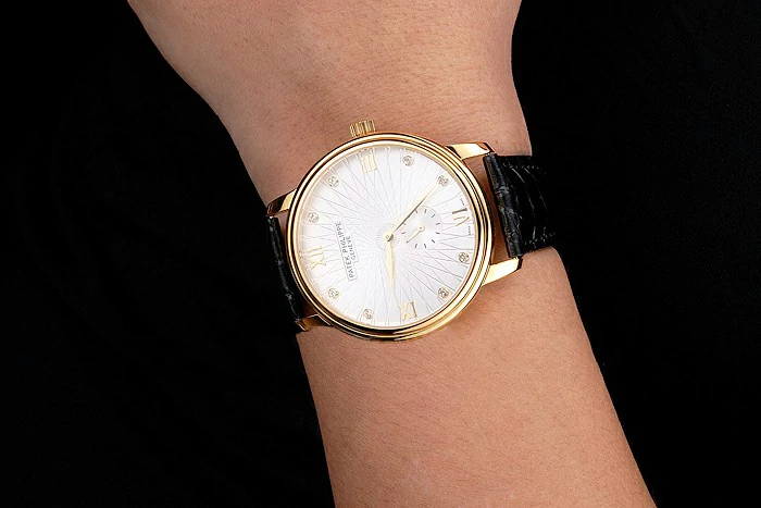 Patek Philippe Calatrava White Embossed Dial Gold Case Black Leather Strap new121962