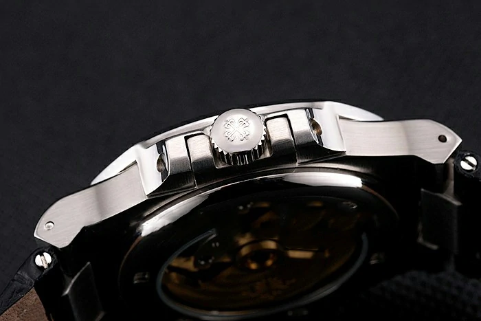 Patek Philippe Nautilus Black Dial Stainless Steel Case Black Leather Strap new121963