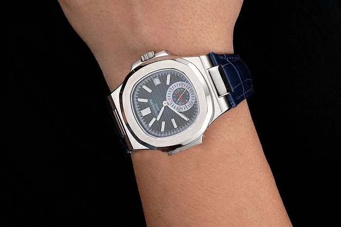 Patek Philippe Nautilus Blue Dial Stainless Steel Case Blue Leather Strap new121964
