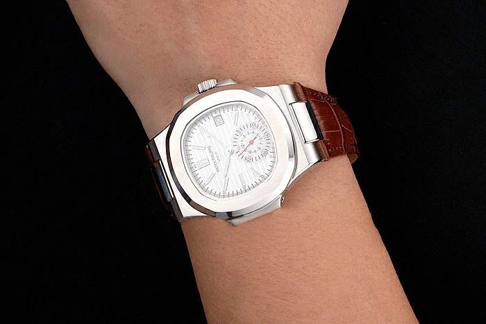Patek Philippe Nautilus White Dial Stainless Steel Case Brown Leather Strap new121965