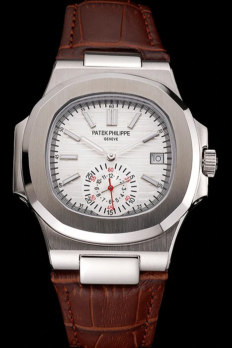 Patek Philippe Nautilus White Dial Stainless Steel Case Brown Leather Strap new121965