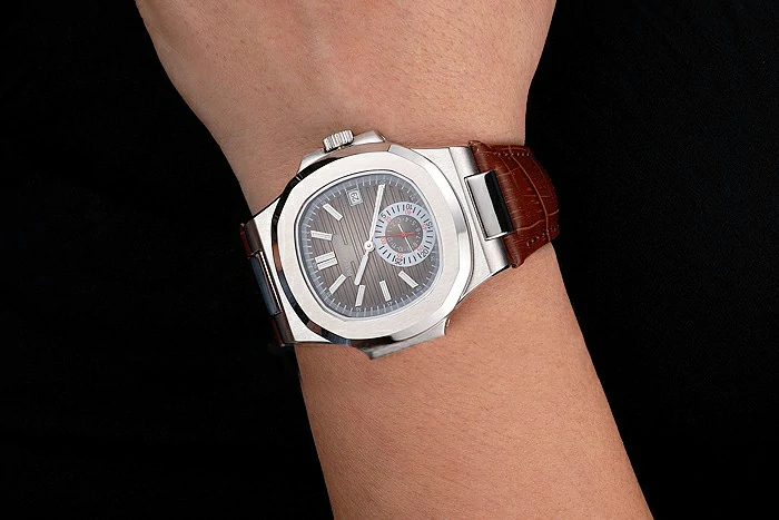 Patek Philippe Nautilus Gray Dial Stainless Steel Case Brown Leather Strap new121966
