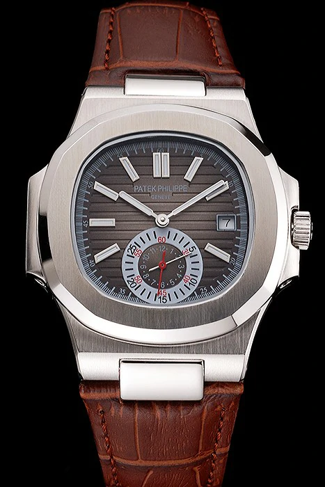 Patek Philippe Nautilus Gray Dial Stainless Steel Case Brown Leather Strap new121966