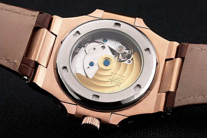 Patek Philippe Nautilus White Dial Rose Gold Case Brown Leather Strap new121967