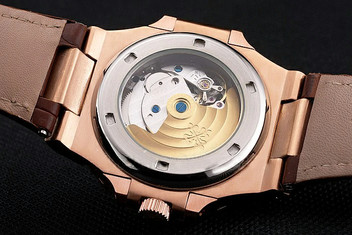 Patek Philippe Nautilus Gray Dial Rose Gold Case Brown Leather Strap new121968