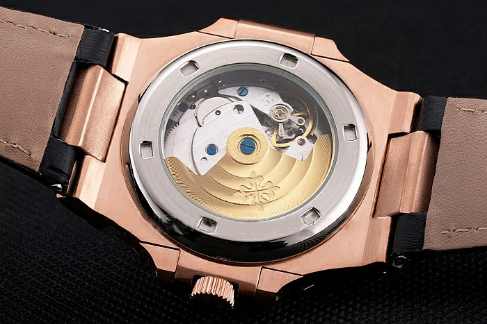 Patek Philippe Nautilus Black Dial Rose Gold Case Black Leather Strap new121969