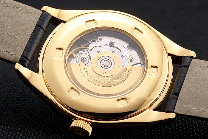 Patek Philippe Calatrava Gold Dial Diamond Markings Gold Case Black Leather Strap new121989
