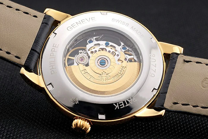 Patek Philippe Complications Openworked Dial Gold Case Diamond Bezel Black Leather Strap new122000