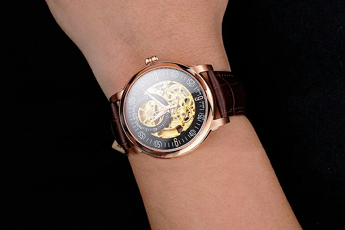 Patek Philippe Complications Openworked Dial Rose Gold Case Brown Leather Strap new122003