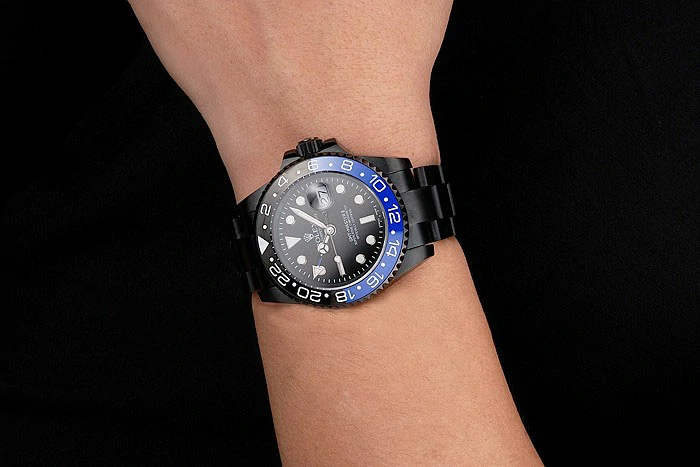 Rolex GMT Master II Black Dial Blue And Black Bezel Black PVD Case And Bracelet new122009