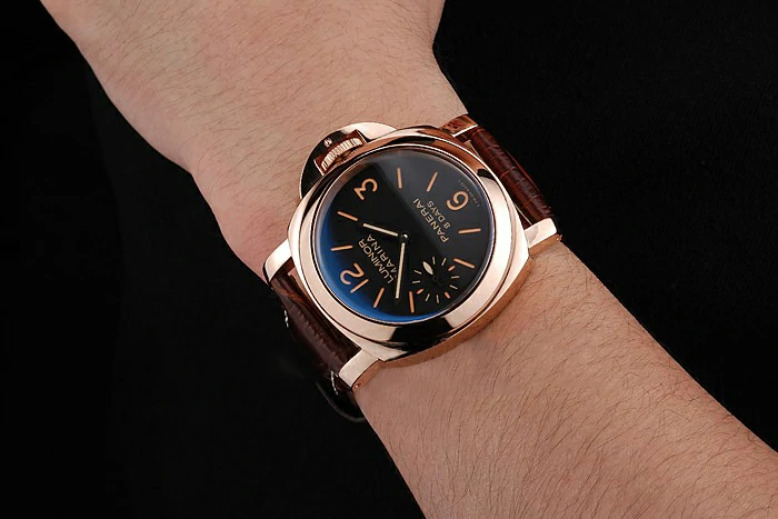 Panerai Luminor Marina 8 Days Black Dial Rose Gold Case Brown Leather Strap new122049