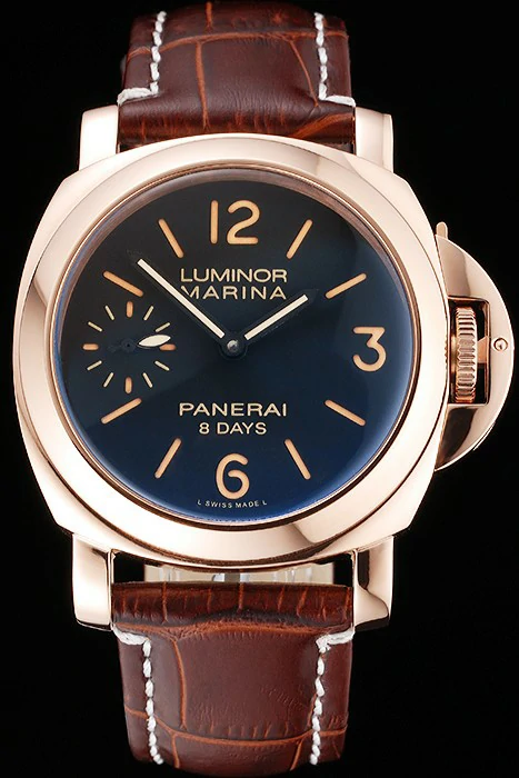 Panerai Luminor Marina 8 Days Black Dial Rose Gold Case Brown Leather Strap new122049
