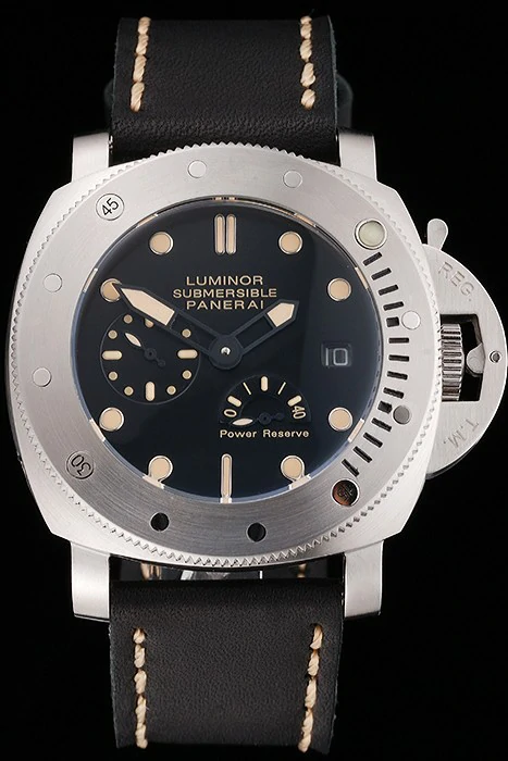 Panerai Luminor Submersible Black Dial Stainless Steel Case Black Leather Strap new122052
