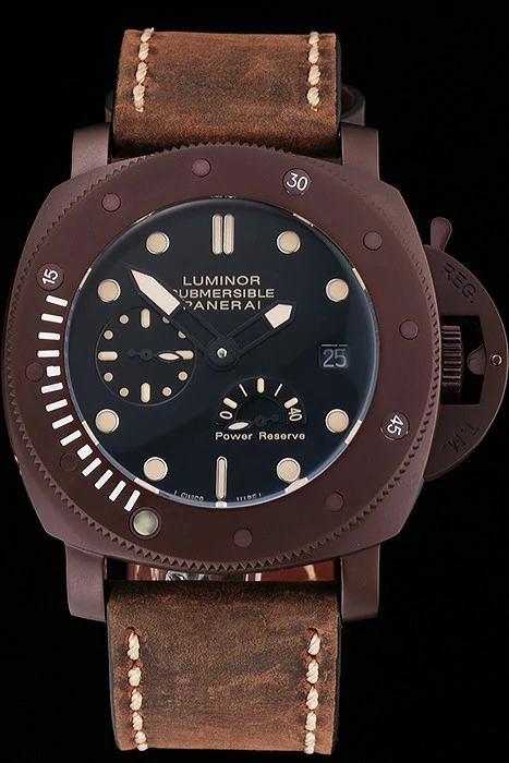 Panerai Luminor Submersible Black Dial Brown Case Brown Leather Strap new122055