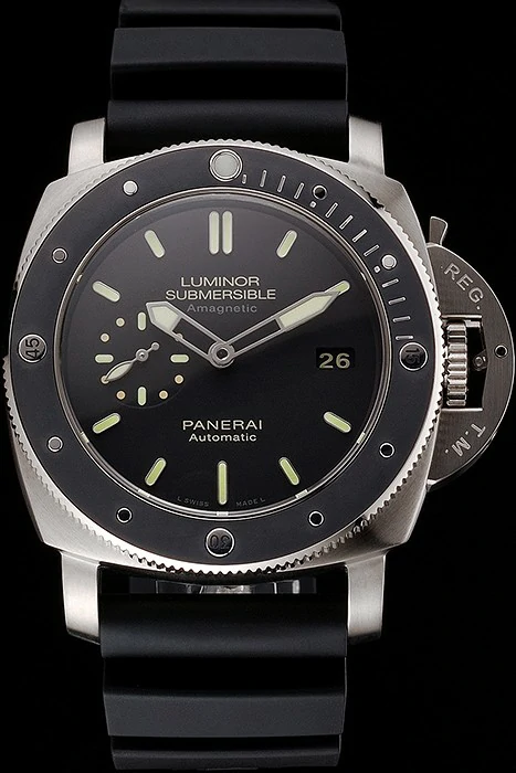 Panerai Luminor Submersible Black Dial Stainless Steel Case Black Bezel Black Rubber Strap new122097