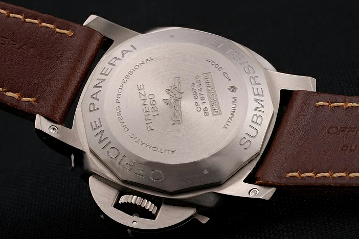 Panerai Submersible Left Handed Black Embossed Case Stainless Steel Case Brown Leather Strap new122099