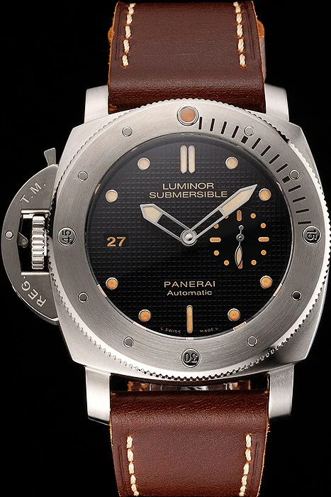 Panerai Submersible Left Handed Black Embossed Case Stainless Steel Case Brown Leather Strap new122099