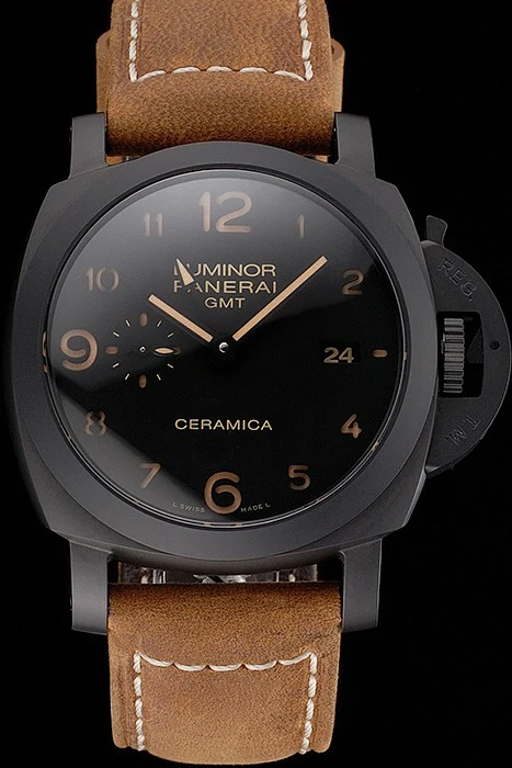 Panerai Luminor GMT Ceraica Black Dial Black Case Brown Leather Strap new122101