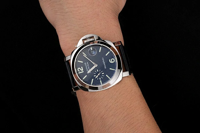 Panerai Luminor Marina Date Black Hobnail Pattern Dial Stainless Steel Case Black Leather Strap new122225