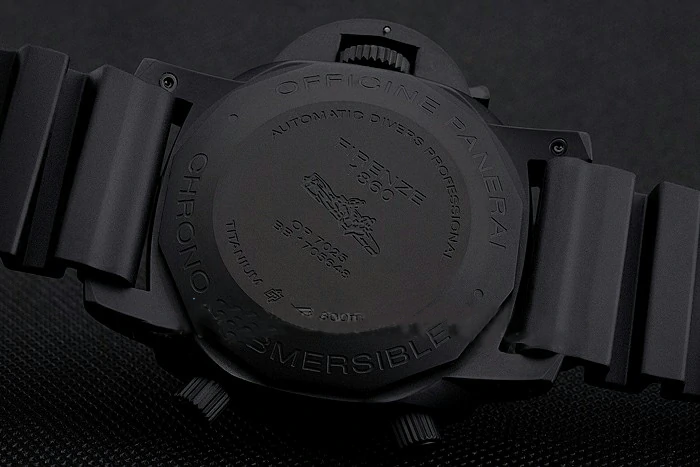 Panerai Luminor Submersible Flyback Date Black Dial Black Ionized Case Black Rubber Strap new122227
