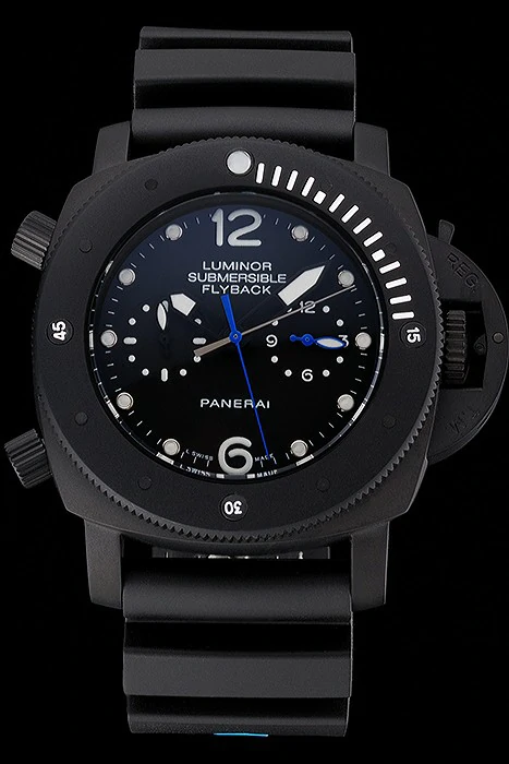 Panerai Luminor Submersible Flyback GMT Black Dial Black Ionized Case Black Rubber Strap new122228