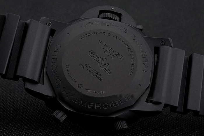 Panerai Luminor Submersible Flyback GMT Black Dial Yellow Markings Black Ionized Case Black Rubber Strap new122230