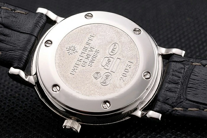 Patek Philippe Calatrava Black Dial Diamond Hour Marks Double Ribbed Bezel Stainless Steel Case Black Leather Strap new122467