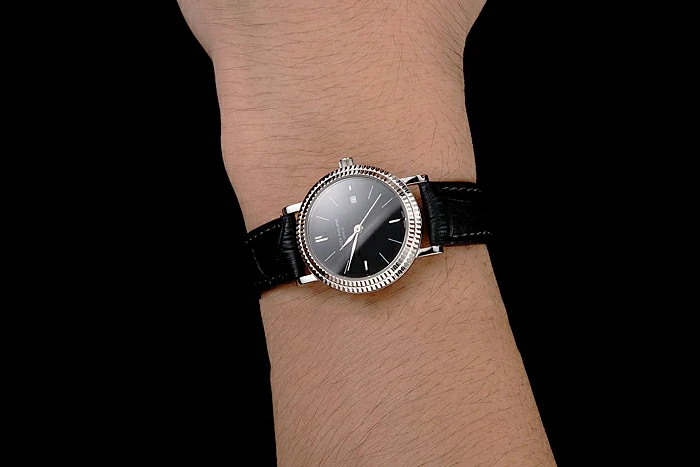 Patek Philippe Calatrava Black Dial Double Ribbed Bezel Stainless Steel Case Black Leather Strap new122469