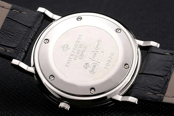 Patek Philippe Calatrava Black Dial Ribbed Bezel Stainless Steel Case Black Leather Strap new122470