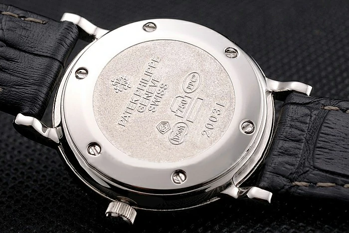 Patek Philippe Calatrava Black Dial Roman Numerals Double Ribbed Bezel Stainless Steel Case Black Leather Strap new122472