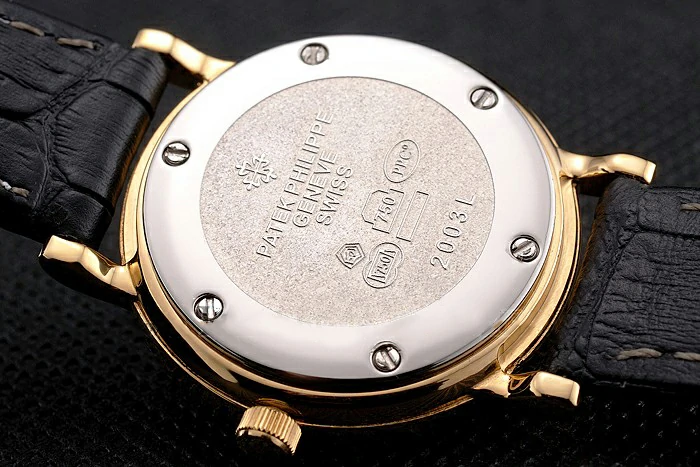 Patek Philippe Calatrava White Dial Diamond Hour Marks Double Ribbed Bezel Gold Case Black Leather Strap new122481