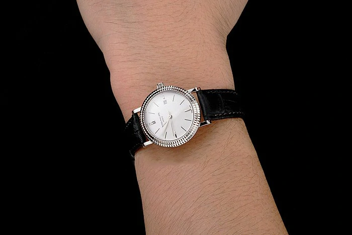 Patek Philippe Calatrava White Dial Double Ribbed Bezel Stainless Steel Case Black Leather Strap new122483