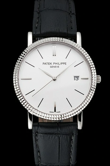 Patek Philippe Calatrava White Dial Ribbed Bezel Stainless Steel Case Black Leather Strap new122484