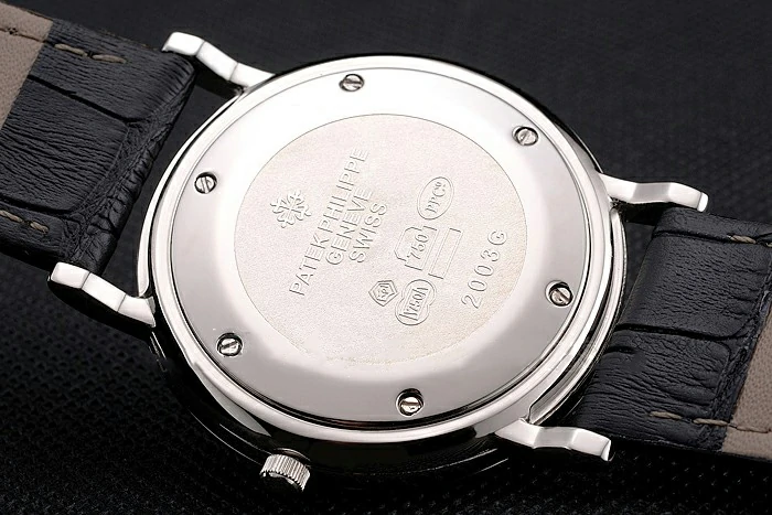Patek Philippe Calatrava White Dial Roman Numerals Ribbed Bezel Stainless Steel Case Black Leather Strap new122488