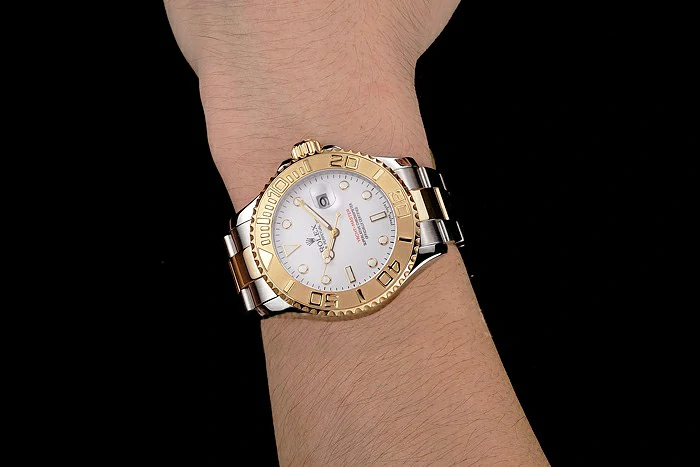 Rolex Yacht Master White Dial Gold Bezel Stainless Steel Case Two Tone Bracelet new122491