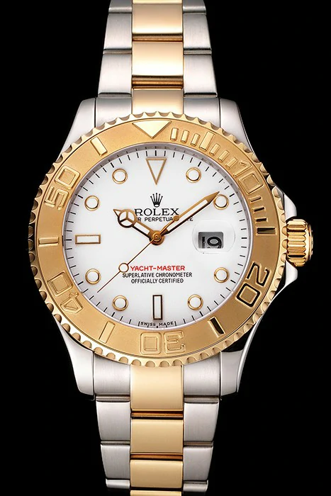 Rolex Yacht Master White Dial Gold Bezel Stainless Steel Case Two Tone Bracelet new122491